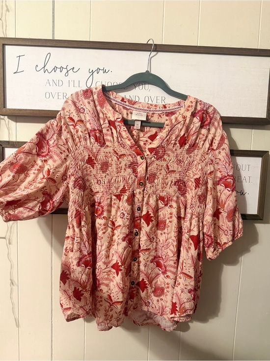 Knox Rose Tops - Knox Rose Pink Floral Button-Front Blouse
